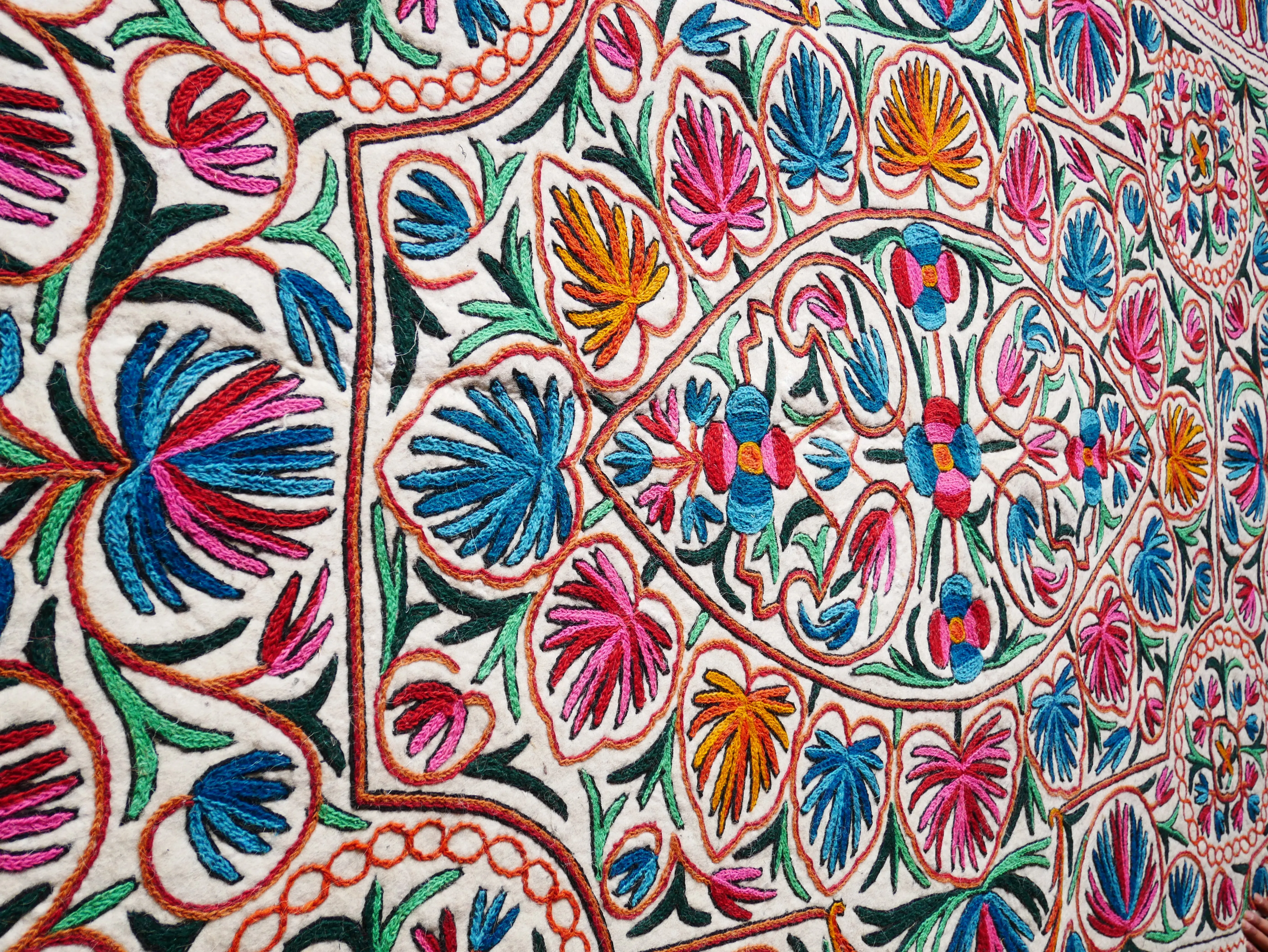 Large wool rug - Mandala rug 9x6' | boho area rug - traditional Namda from Kashmir | felted wool rug handmade embroidery