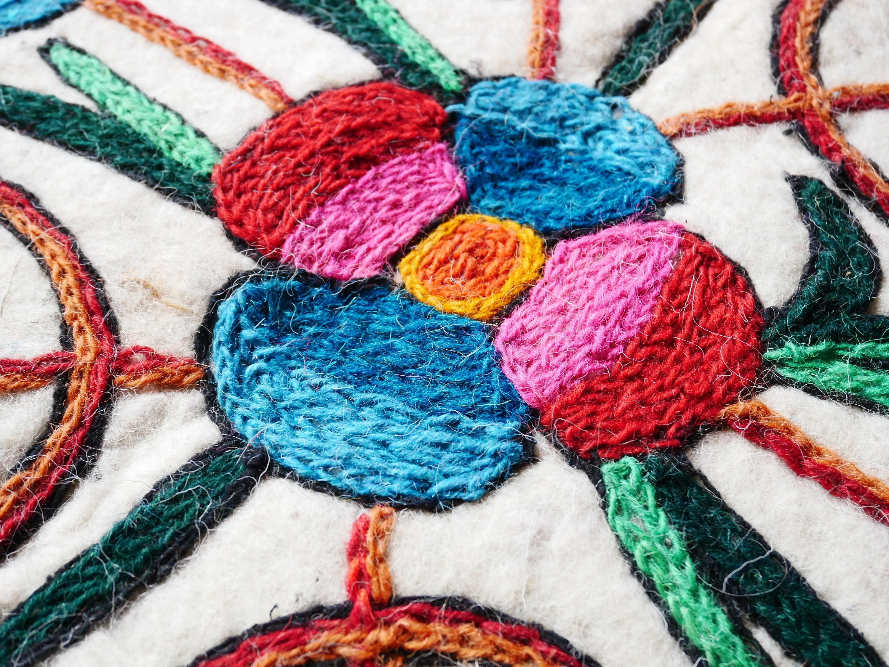 Large wool rug - Mandala rug 9x6' | boho area rug - traditional Namda from Kashmir | felted wool rug handmade embroidery
