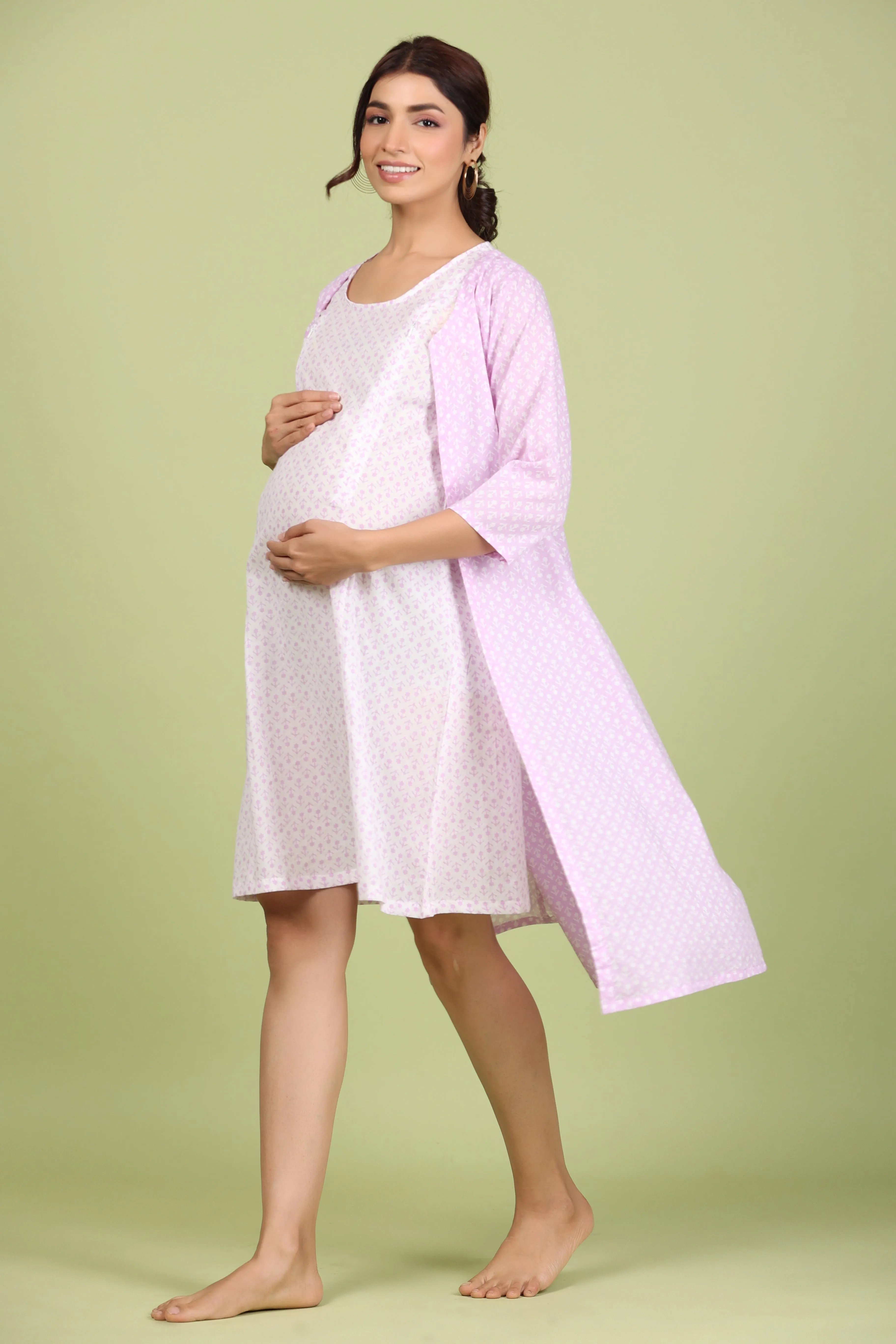 Lavender and White Maternity Feeding Shrug Set