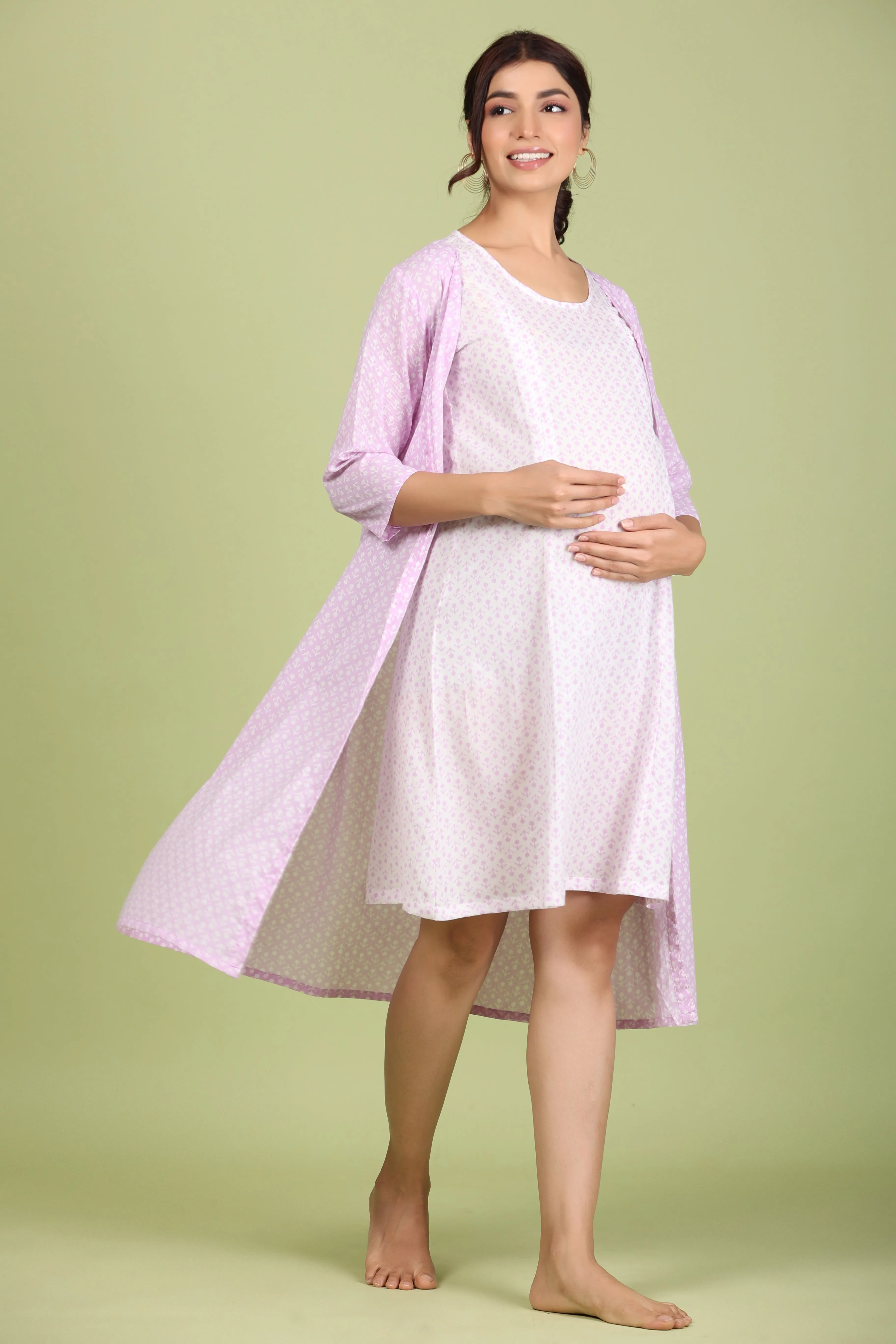 Lavender and White Maternity Feeding Shrug Set