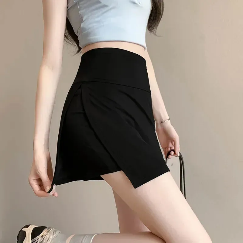 LVSANW 2024 Summer New Korean Style Women's Skirts Side Slit Hight Waist Sports A-line Yoga Skirts Shorts Elegant Hip Wrap Skirt Pants