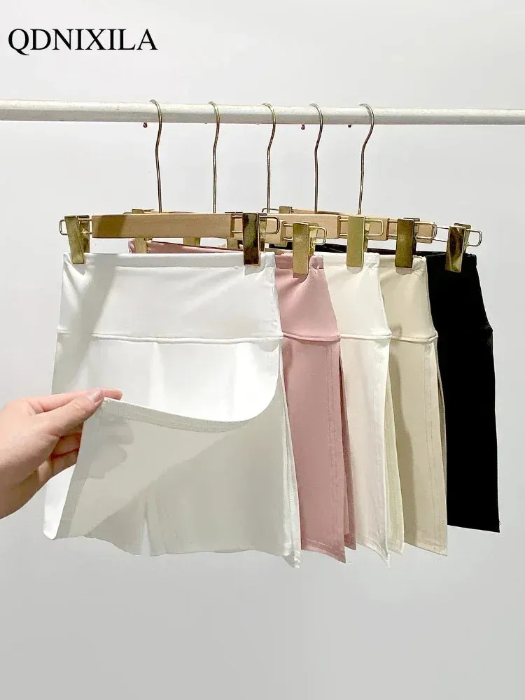 LVSANW 2024 Summer New Korean Style Women's Skirts Side Slit Hight Waist Sports A-line Yoga Skirts Shorts Elegant Hip Wrap Skirt Pants