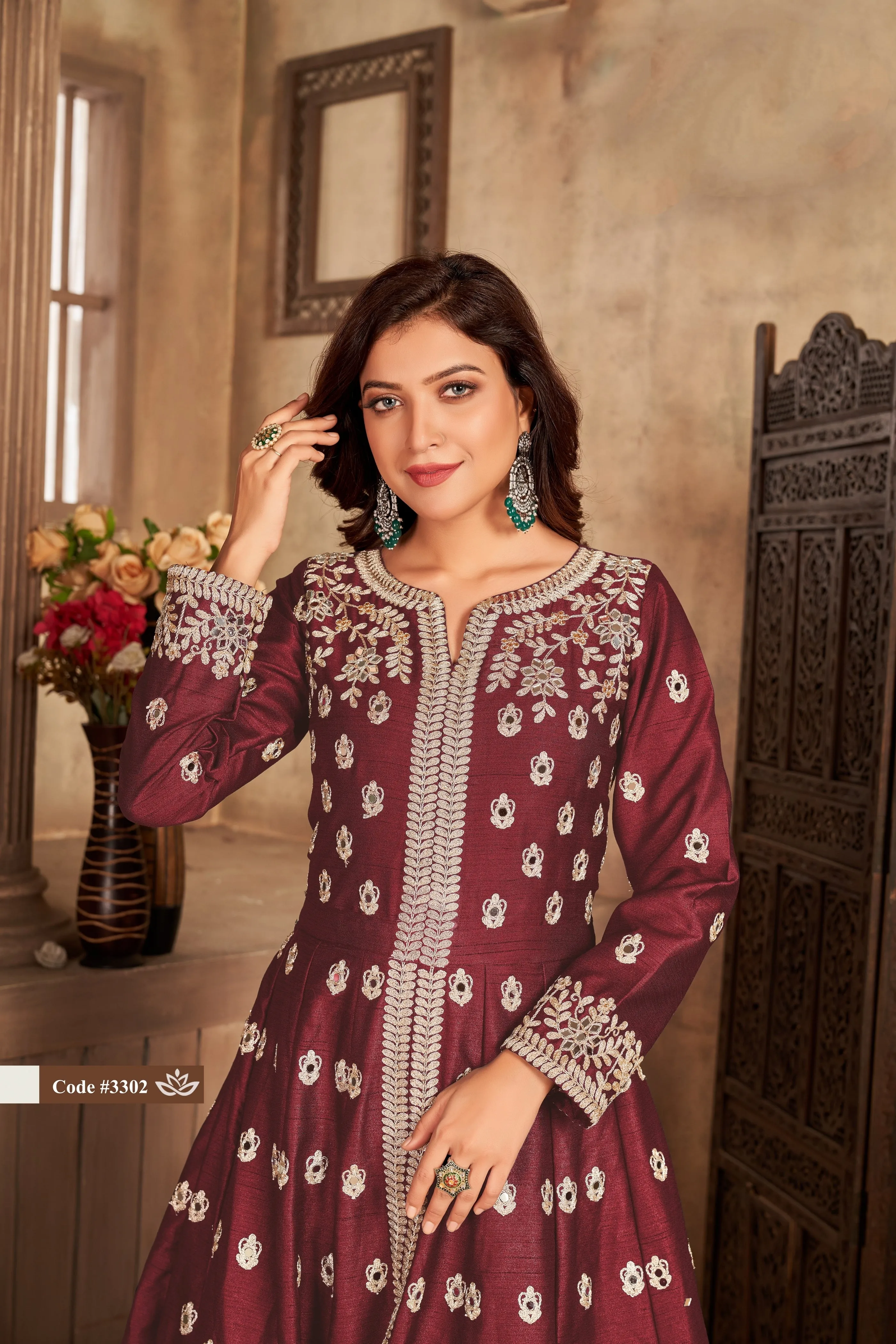 Maroon Heavy Embroidered Anarkali Salwar Suit