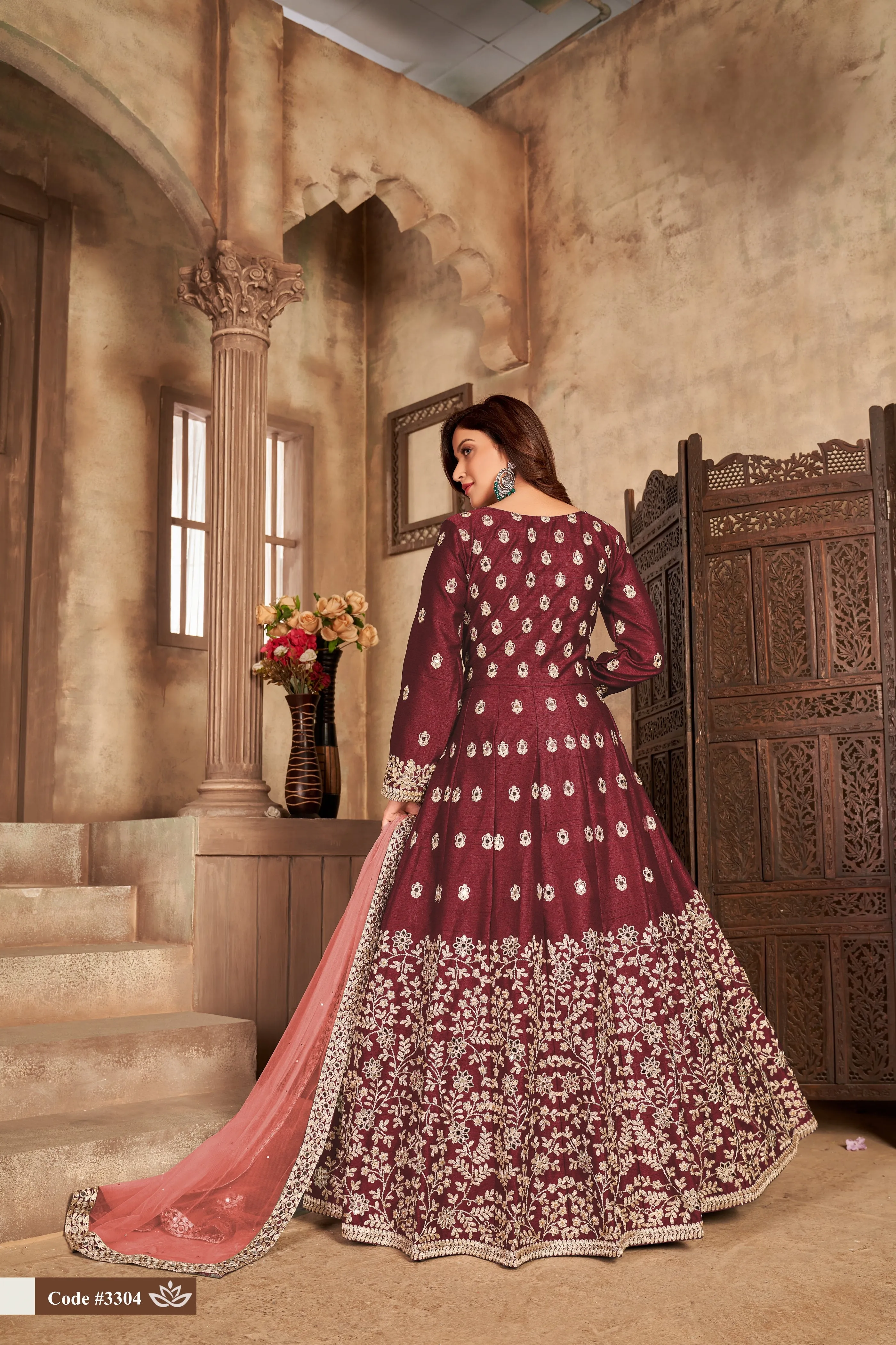 Maroon Heavy Embroidered Anarkali Salwar Suit