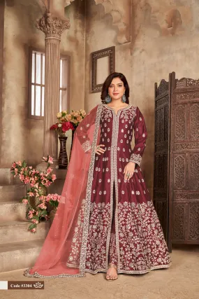 Maroon Heavy Embroidered Anarkali Salwar Suit