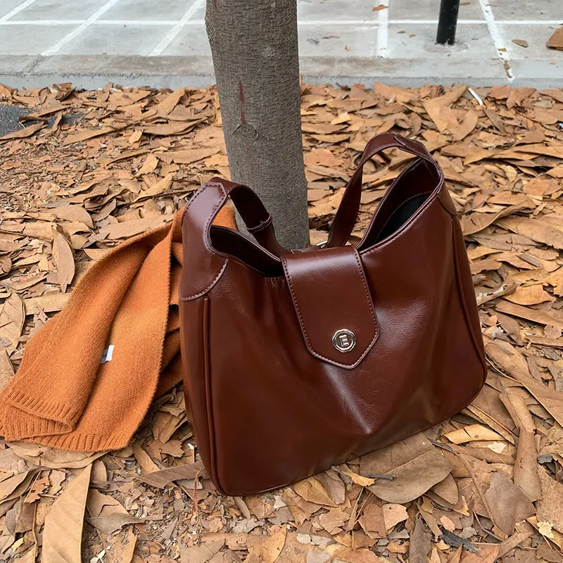 Minimalist Leather Tote Solid Color Wide Buckle Women Crossbody Bag