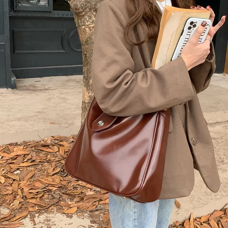 Minimalist Leather Tote Solid Color Wide Buckle Women Crossbody Bag