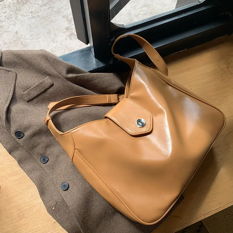 Minimalist Leather Tote Solid Color Wide Buckle Women Crossbody Bag