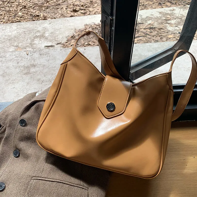 Minimalist Leather Tote Solid Color Wide Buckle Women Crossbody Bag