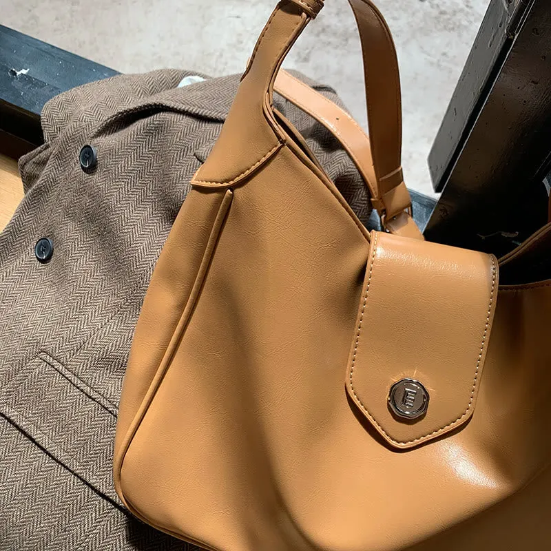Minimalist Leather Tote Solid Color Wide Buckle Women Crossbody Bag