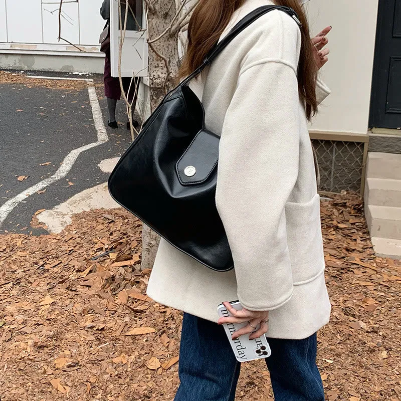 Minimalist Leather Tote Solid Color Wide Buckle Women Crossbody Bag
