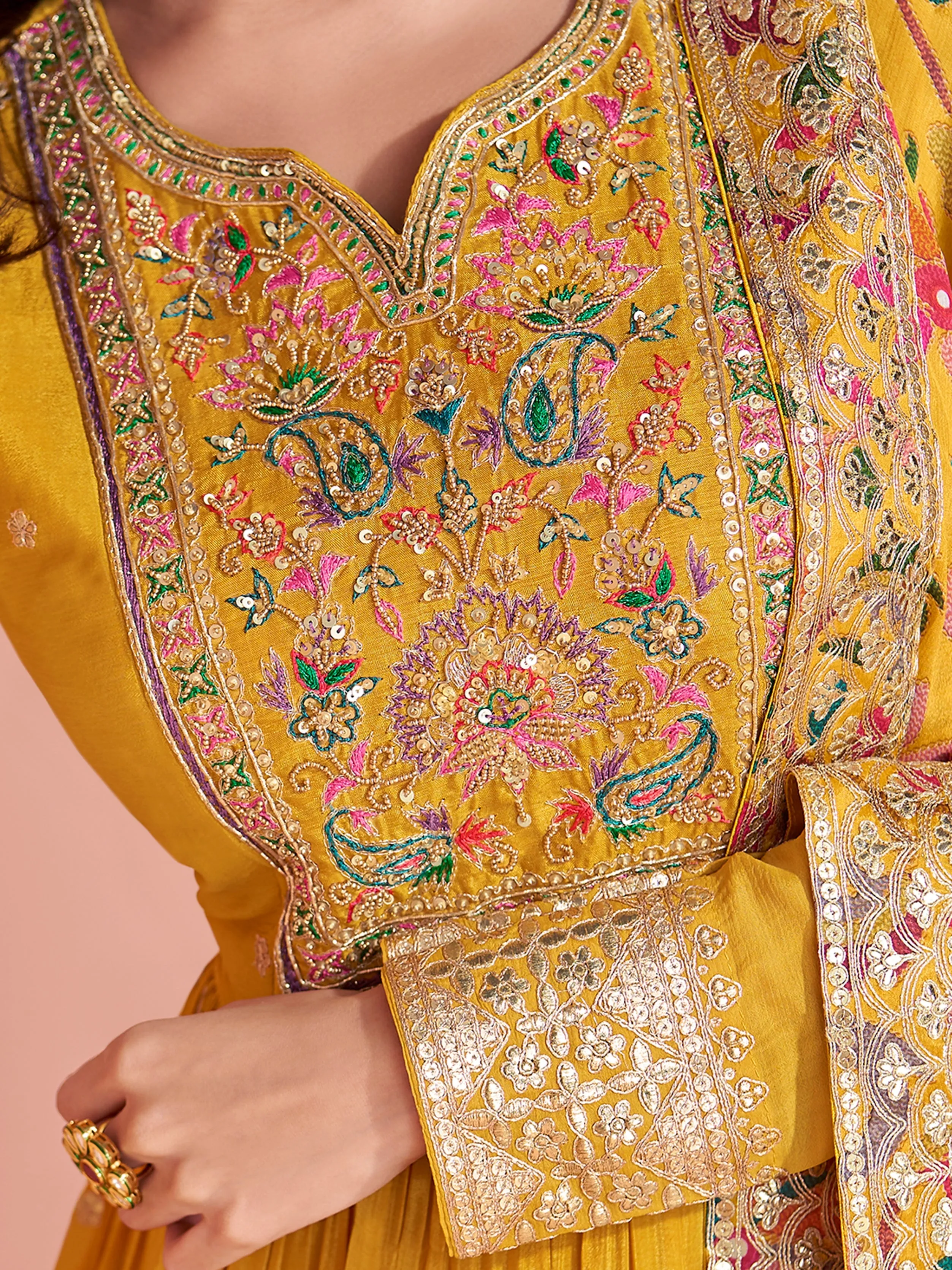 Mustard Yellow Heavy Embroidered Anarkali Gown