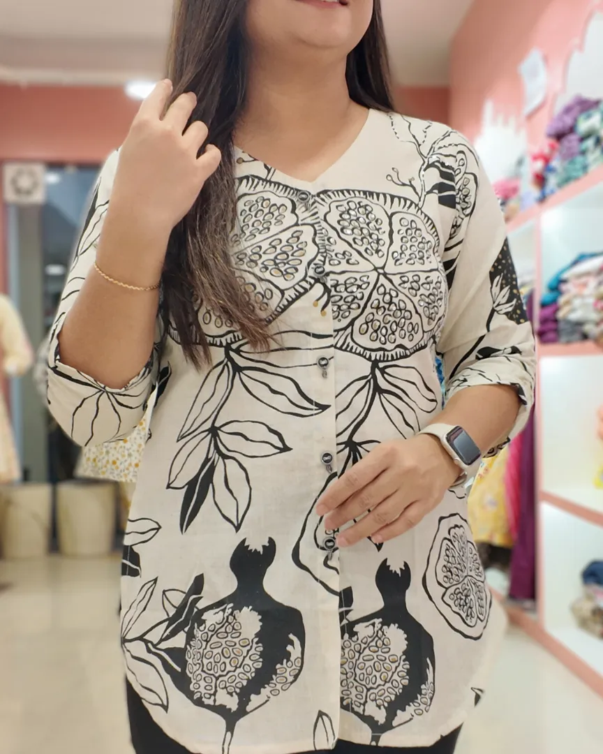 Offwhite Cotton HandEmbroidered Casual Short Top