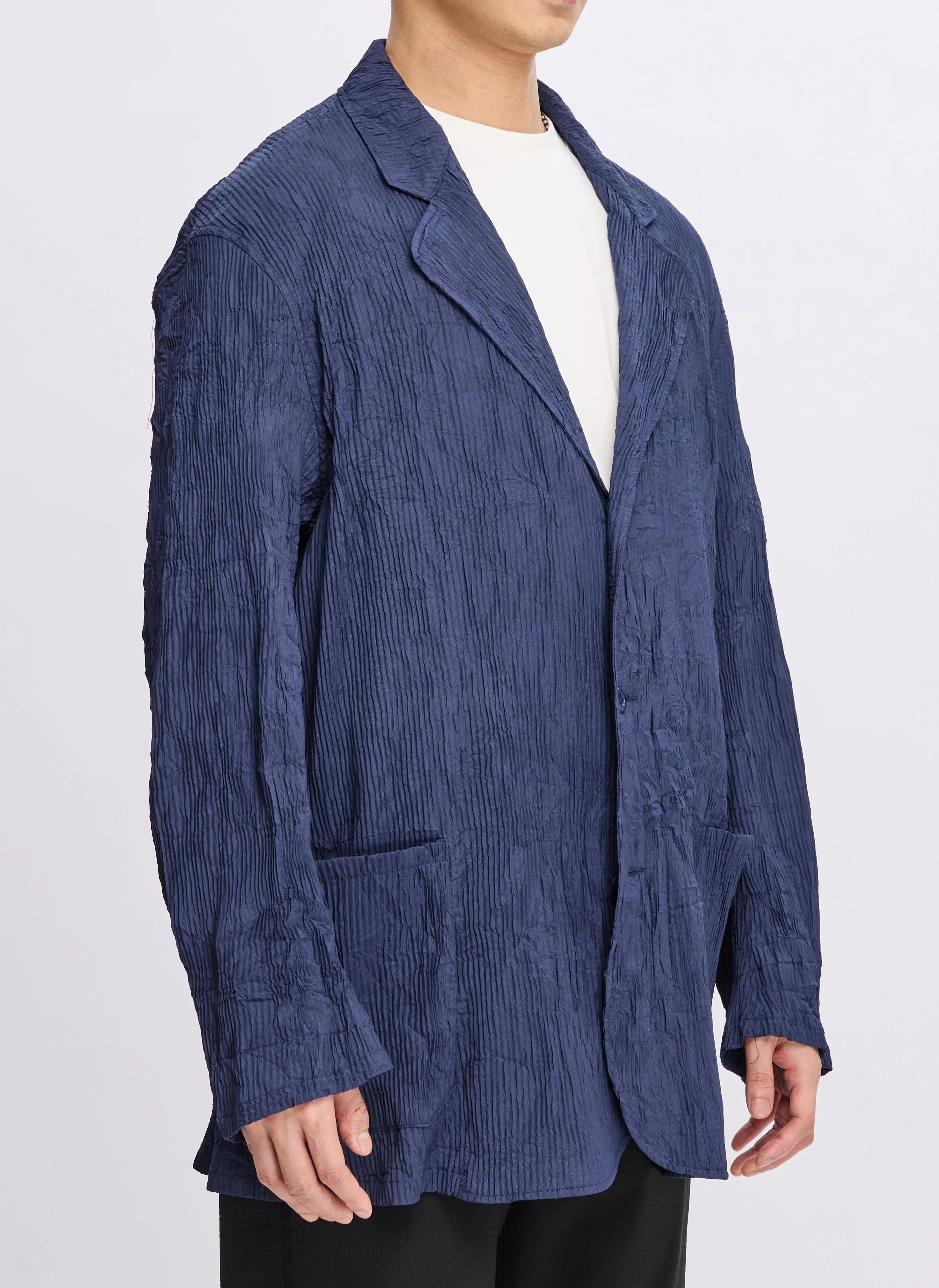Polyester Distort Pleated Single Breasted Blazer