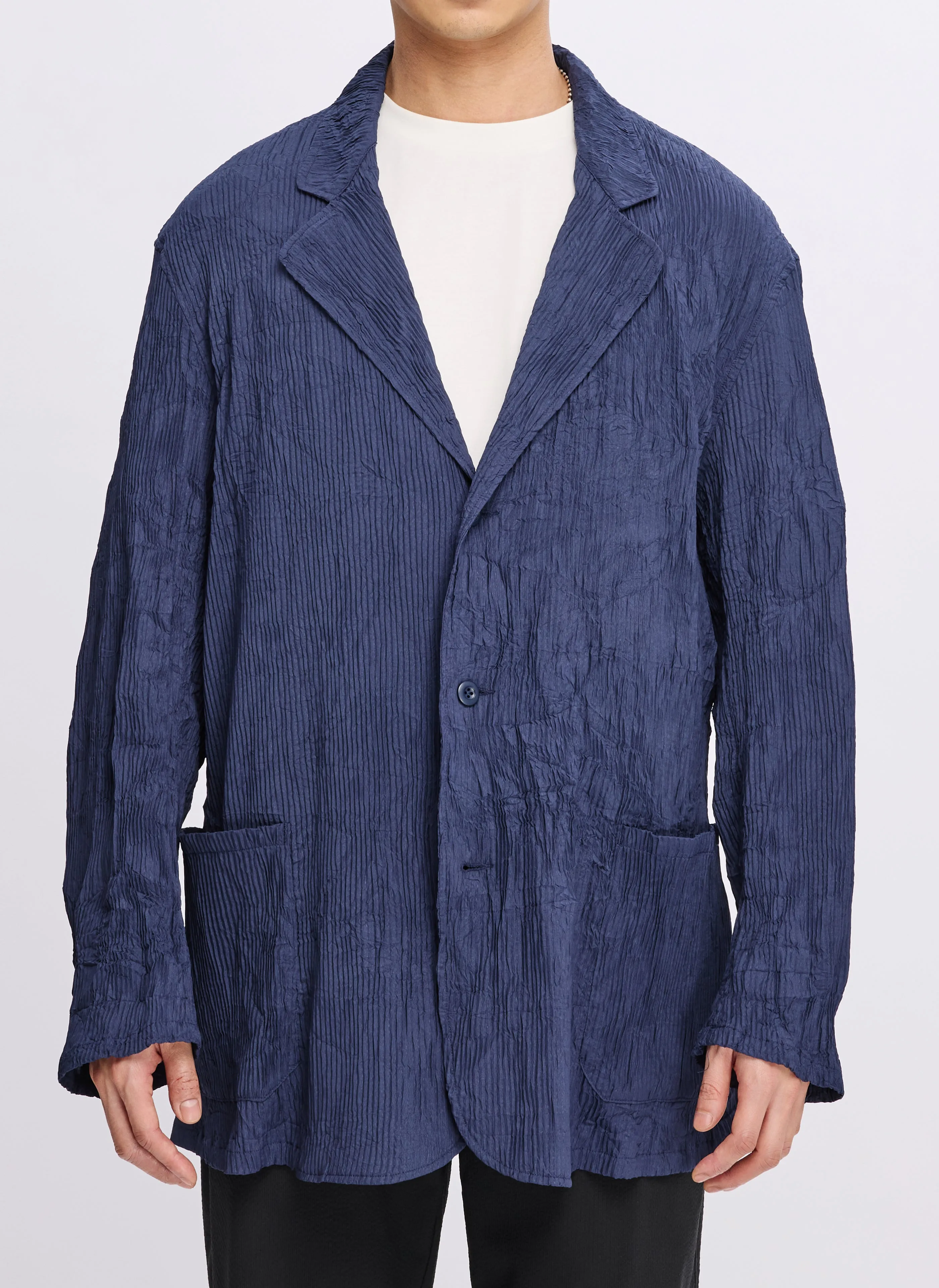Polyester Distort Pleated Single Breasted Blazer