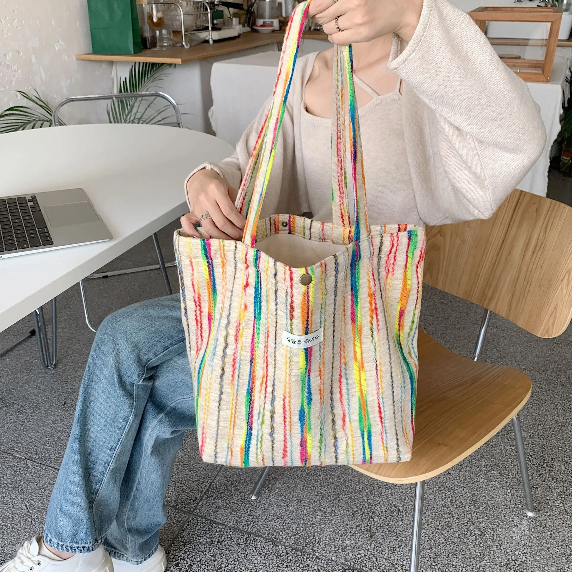 Rainbow Striped Bolsas Overnight Weekender Transport Tote Tag