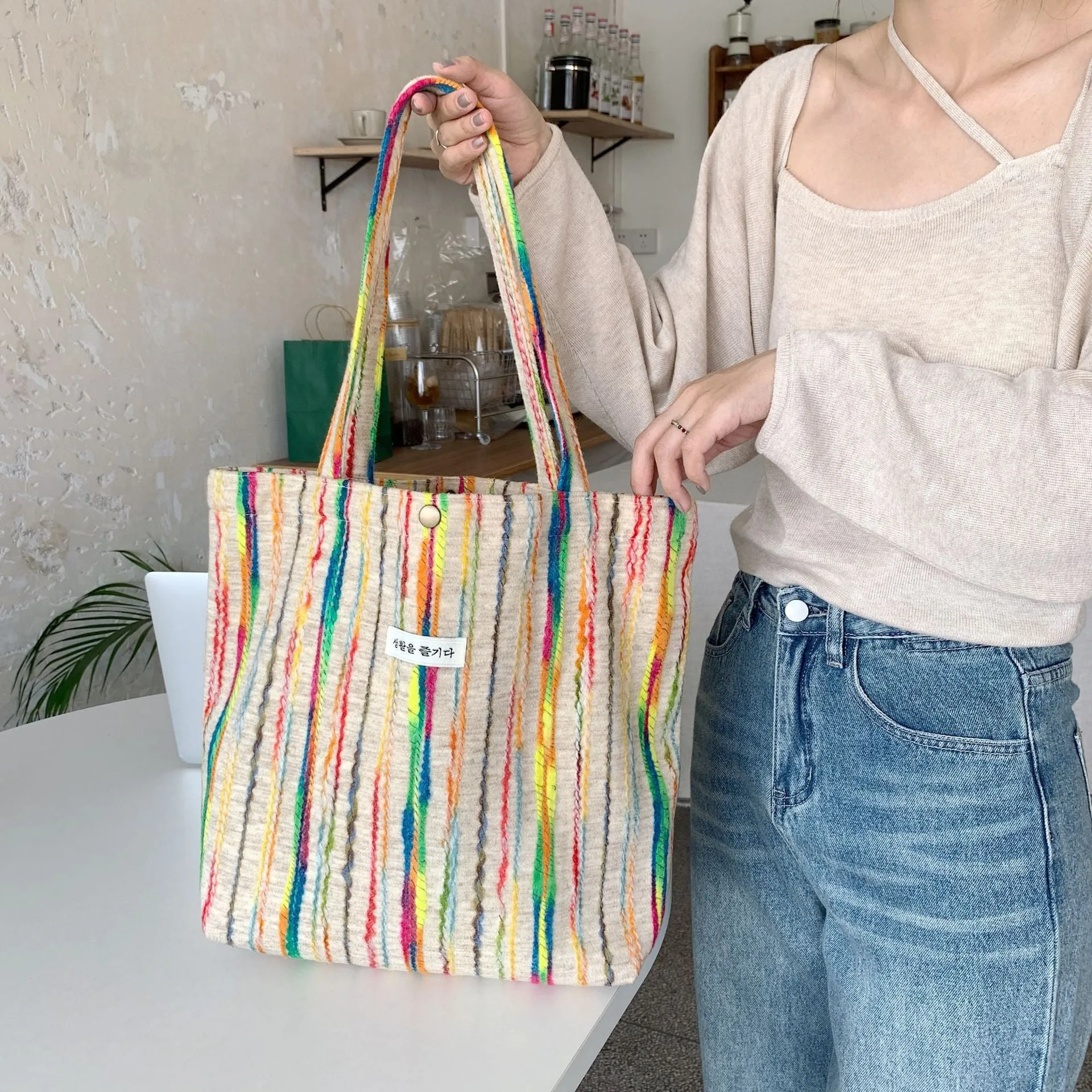 Rainbow Striped Bolsas Overnight Weekender Transport Tote Tag