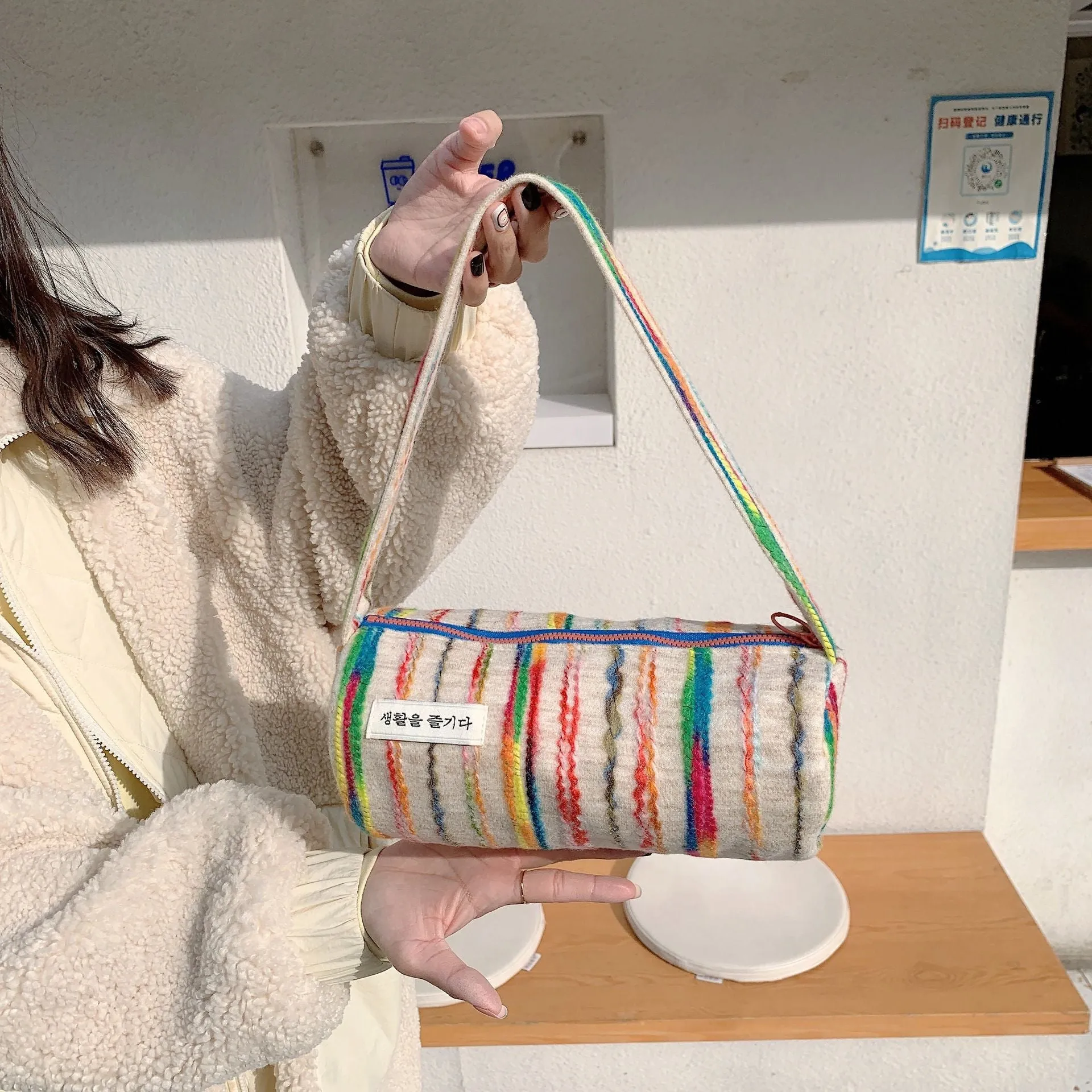 Rainbow Striped Bolsas Overnight Weekender Transport Tote Tag