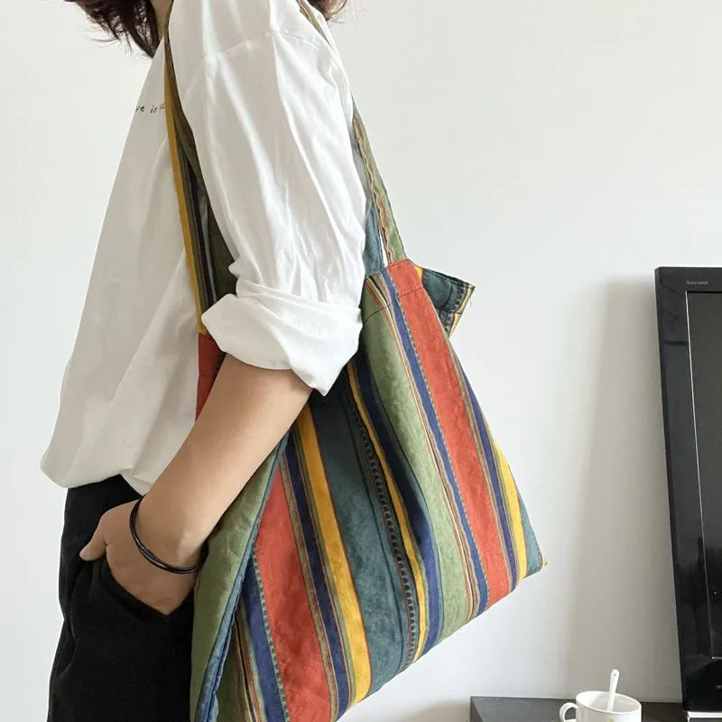 Rainbow Striped Bolsas Overnight Weekender Transport Tote Tag