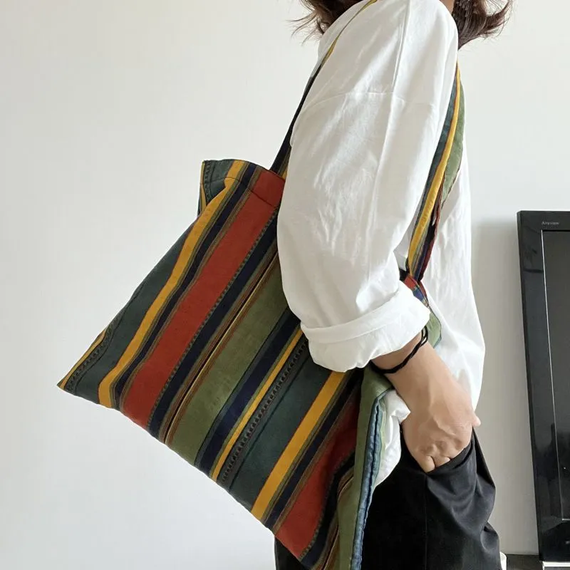 Rainbow Striped Bolsas Overnight Weekender Transport Tote Tag