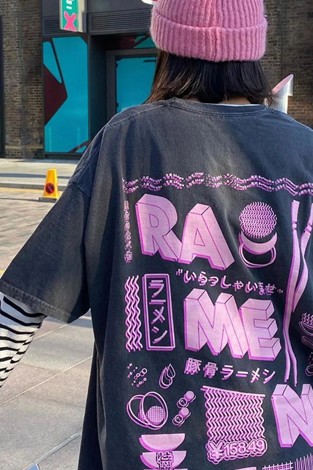 Ramen Glitch Wave Striped Sleeve Top