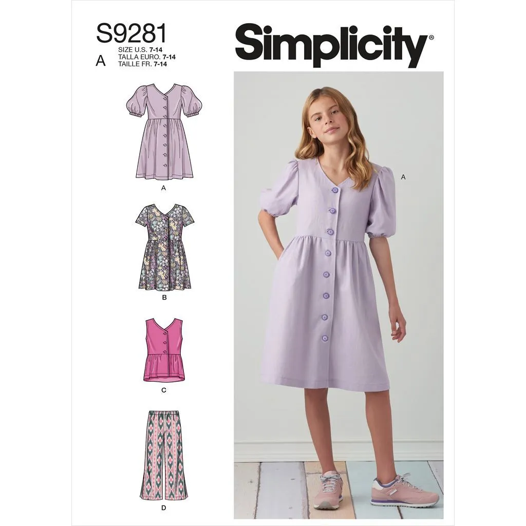 Simplicity Sewing Pattern S9281 Girls' Dresses, Top & Pants