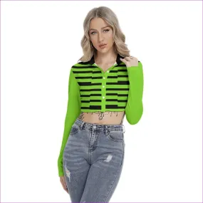 Striped Women's Cropped Blouse With Pleated Placket