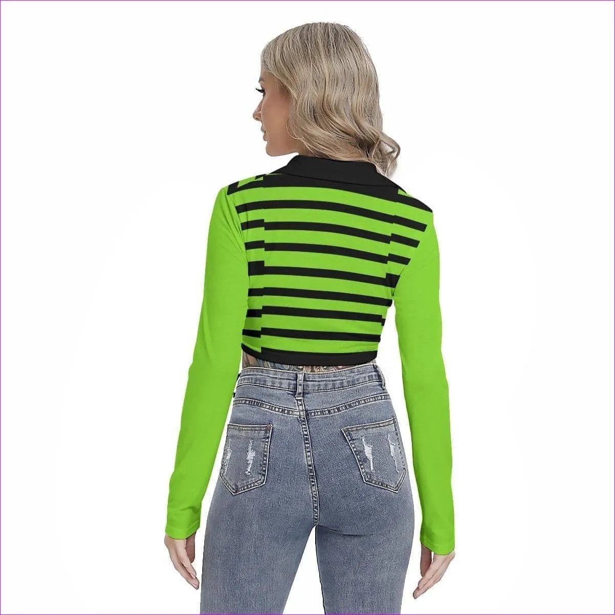 Striped Women's Cropped Blouse With Pleated Placket
