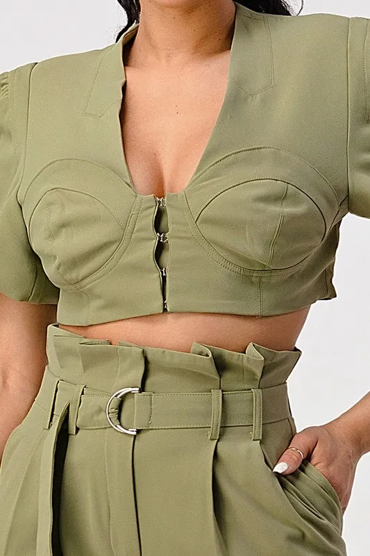 Styled in the City- Olive Crop Top Pant Set