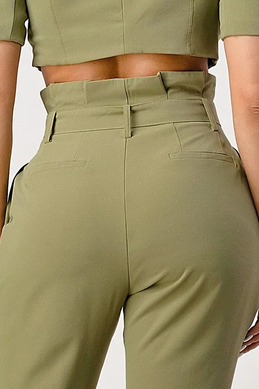 Styled in the City- Olive Crop Top Pant Set