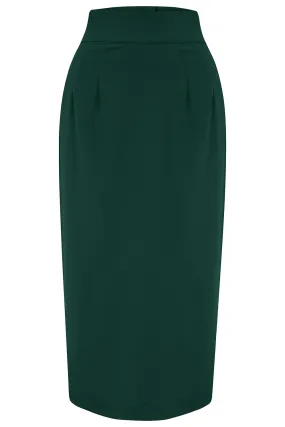 The "Jitterbug" Pencil Skirt with Kick-Pleat in Green, Iconic 1950s Vintage Style