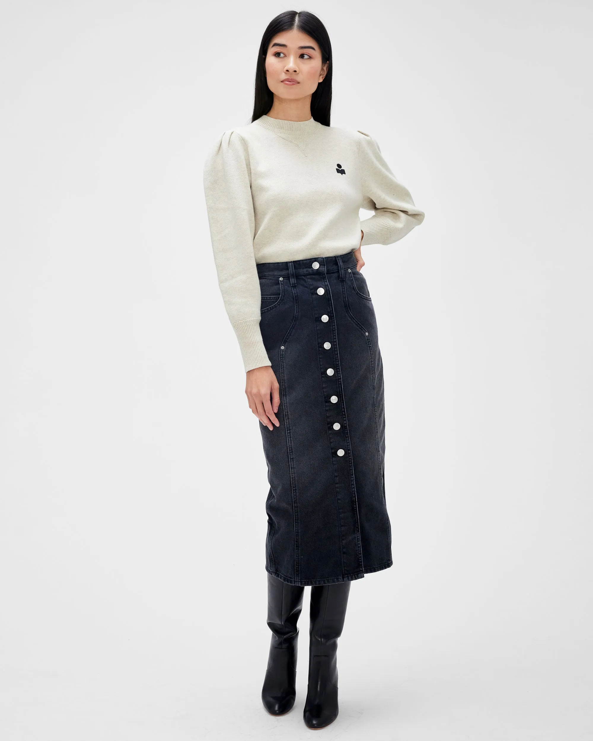 Vandy Denim Skirt in Faded Black