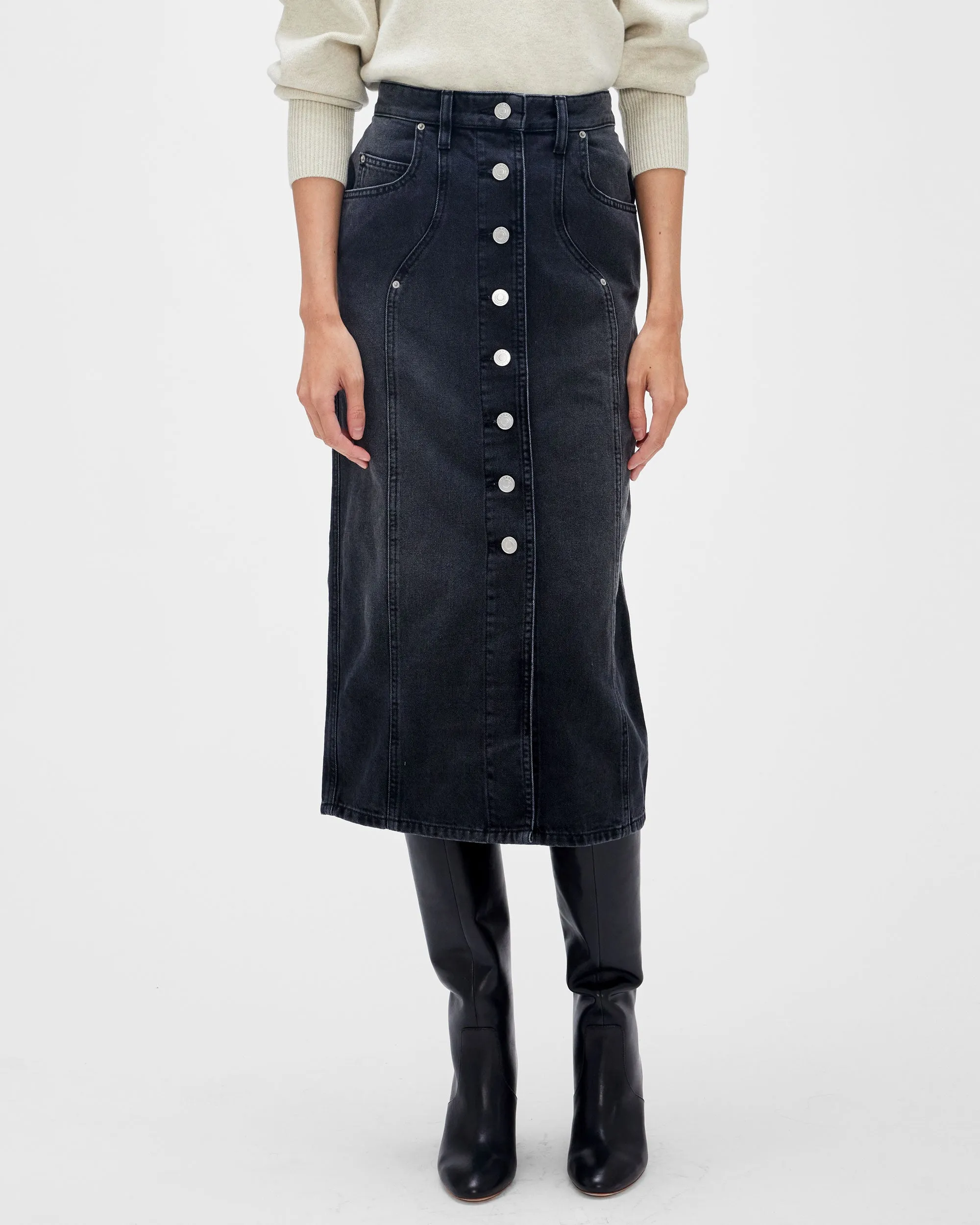 Vandy Denim Skirt in Faded Black