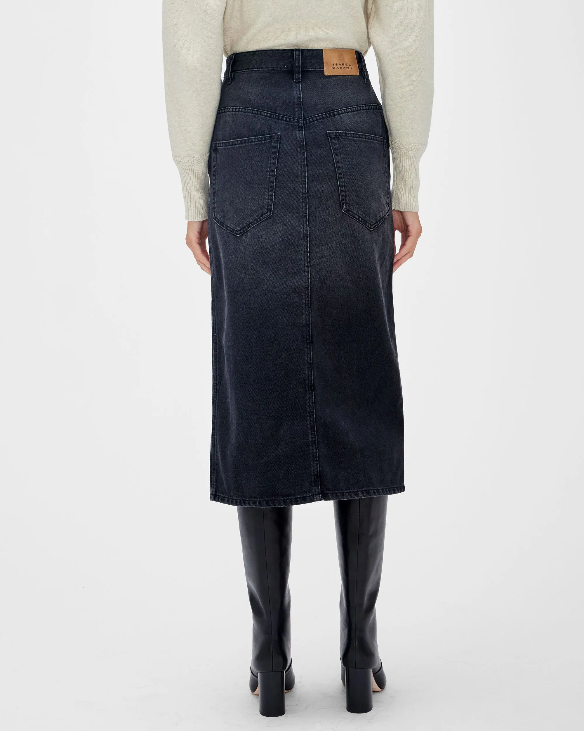 Vandy Denim Skirt in Faded Black