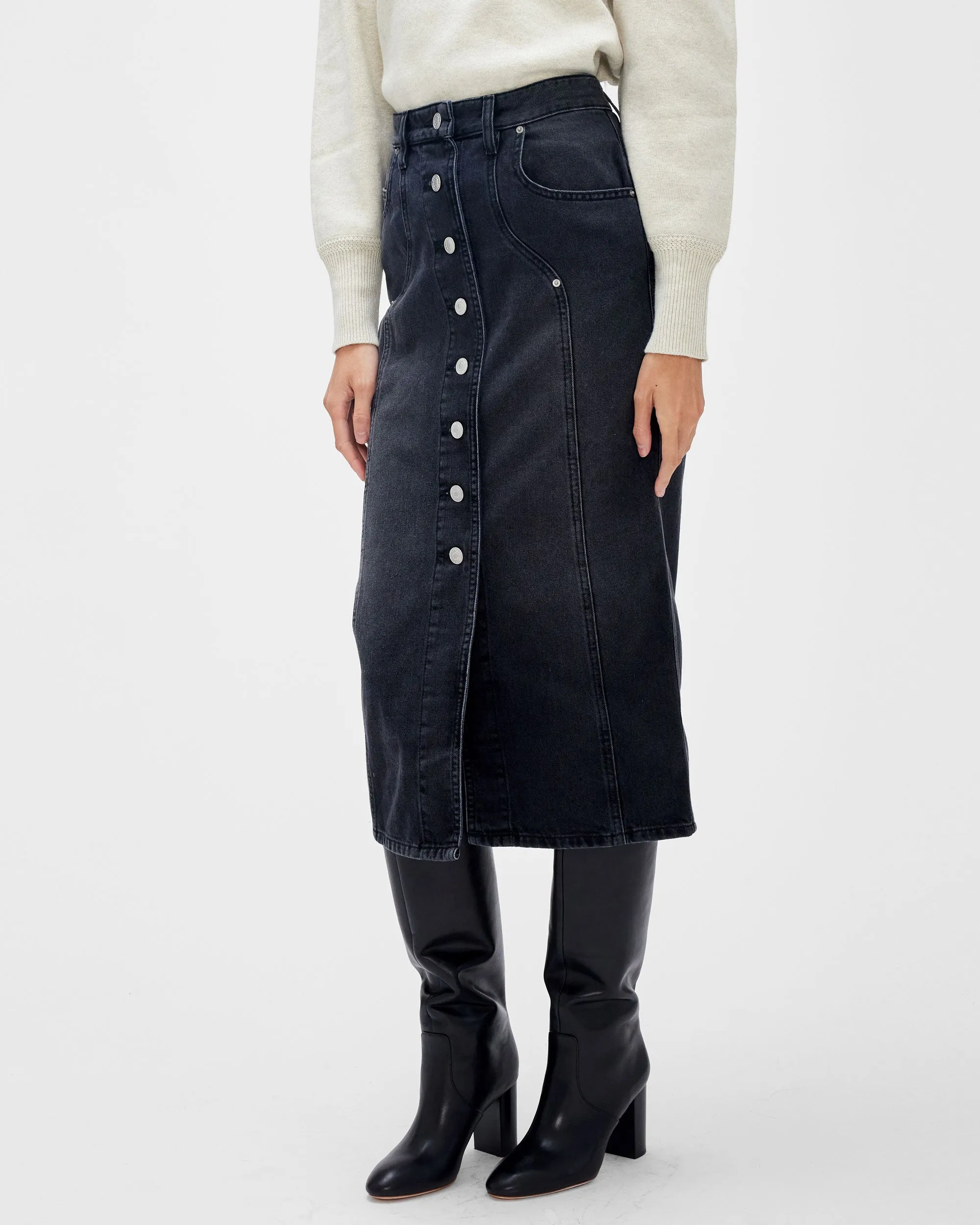 Vandy Denim Skirt in Faded Black