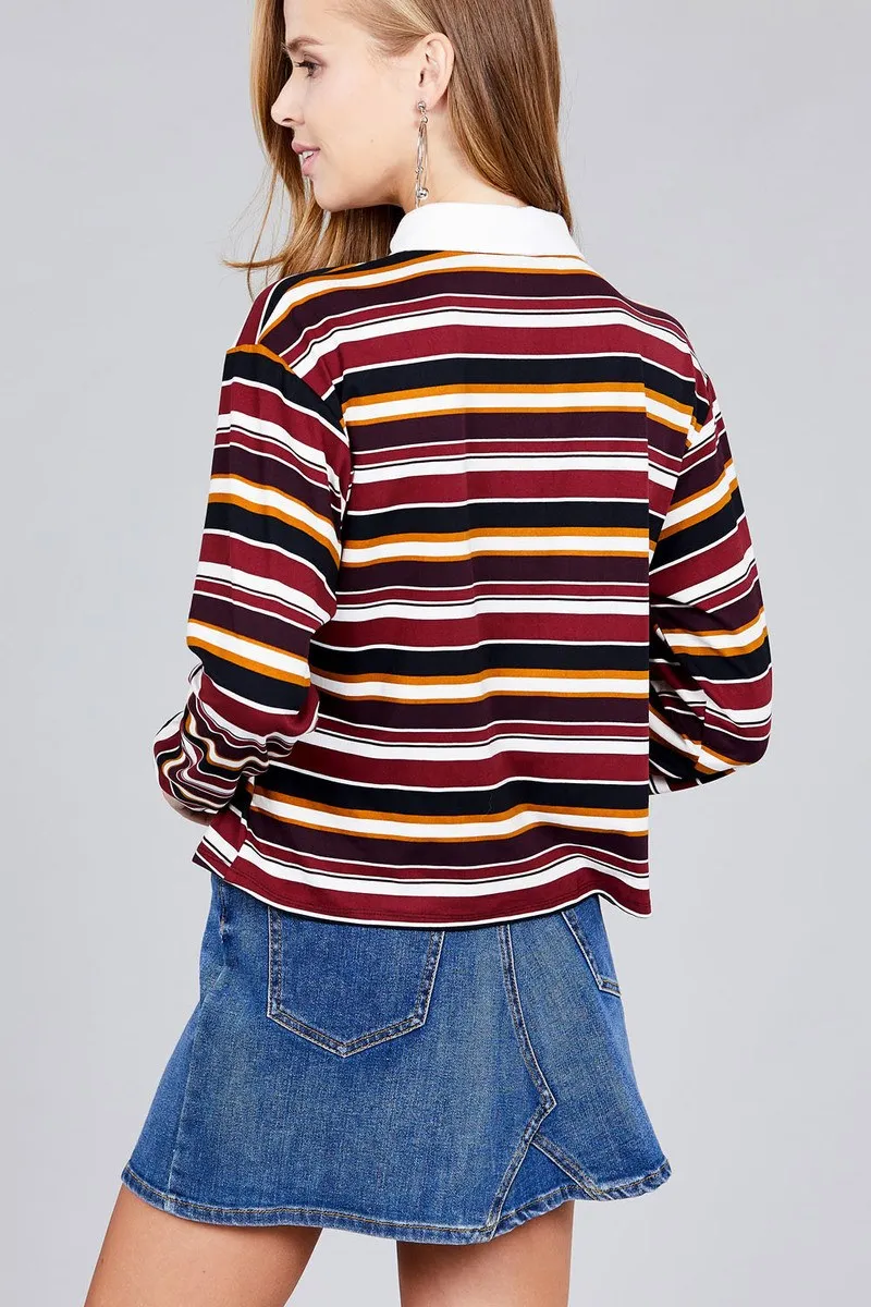 Voluptuous ( ) Plus Size Long Sleeve Multi Striped DTY Brushed Shirts