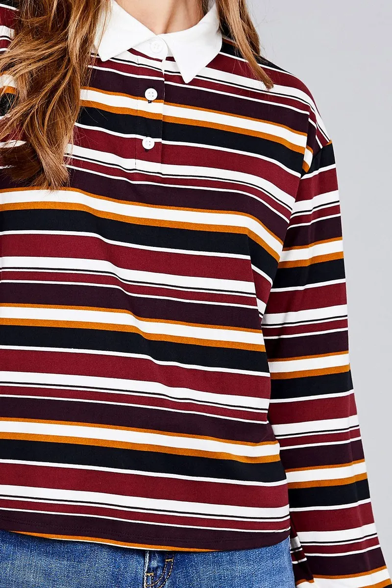 Voluptuous ( ) Plus Size Long Sleeve Multi Striped DTY Brushed Shirts